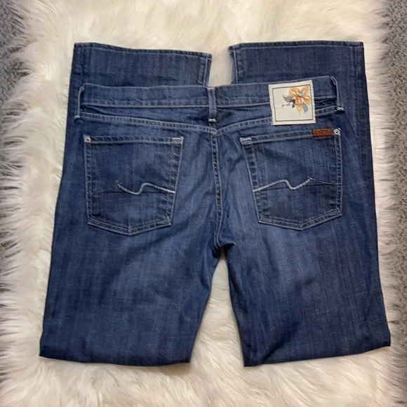 7 For All Mankind 7Fam Low Rise Boot Cut Medium Wash Blue Jeans Size 32 - Picture 11 of 16